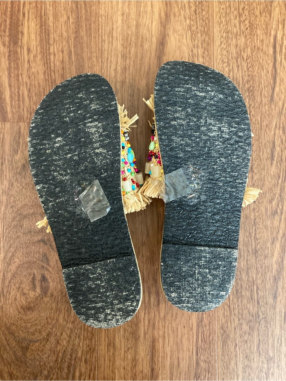 Free People Beige Raffia Slide Sandals with Multicolor Bead Embellishments - Picture 6 of 9